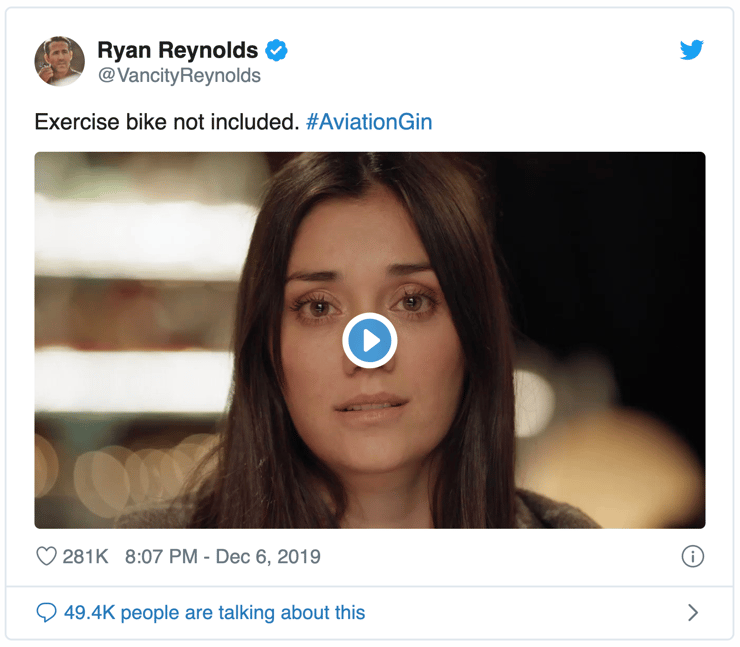 Ryan Reynolds Aviation Gin Peloton Twitter Post